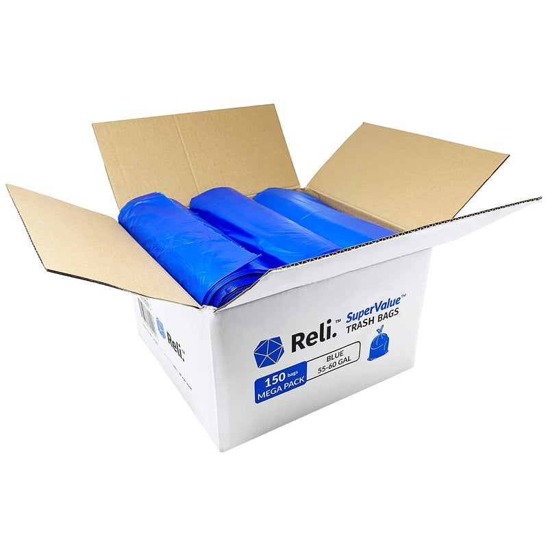 Reli. SuperValue 55-60 Gallon Recycling Bags | 150 Count | Blue Trash Bags | Made in the USA - Image 2